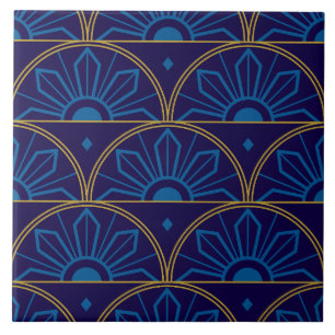 Art Deco Blue Gold Geometric Tile