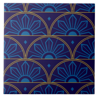 Art Deco Blue Gold Geometric Tile