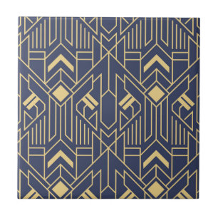 Art Deco Blue Gold Geometric Tile