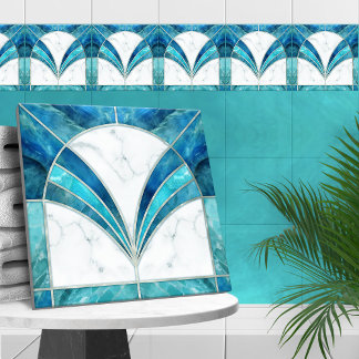Art Deco Blue Marble and Aquamarine Tile