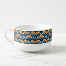 Art Deco blue orange flowers