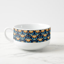 Art Deco blue orange flowers