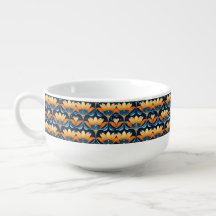 Art Deco blue orange flowers
