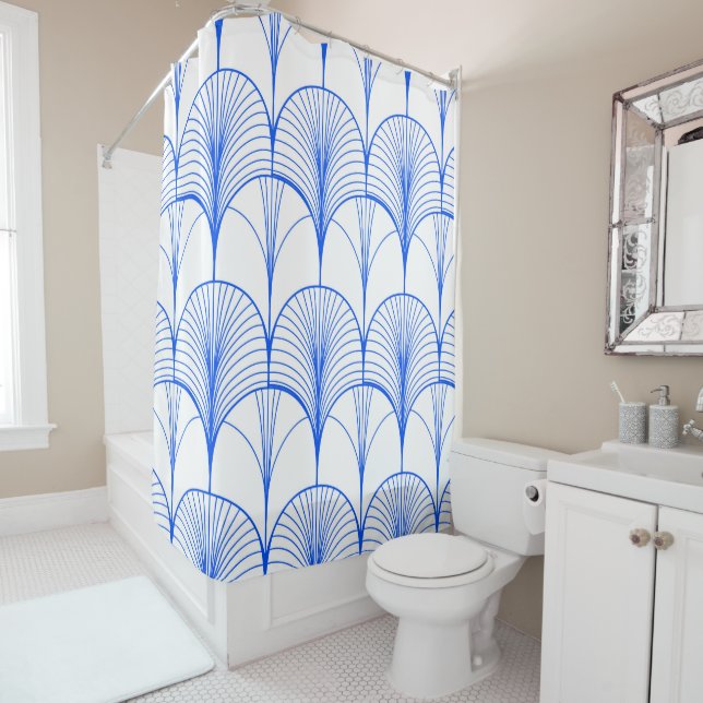 Art Deco Blue Shower Curtain (In Situ)