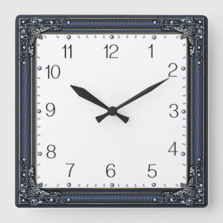 Art Deco Blue Square Wall Clock