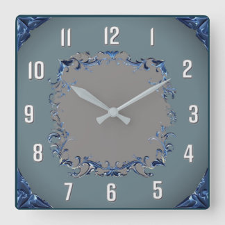 Art Deco blue Square Wall Clock