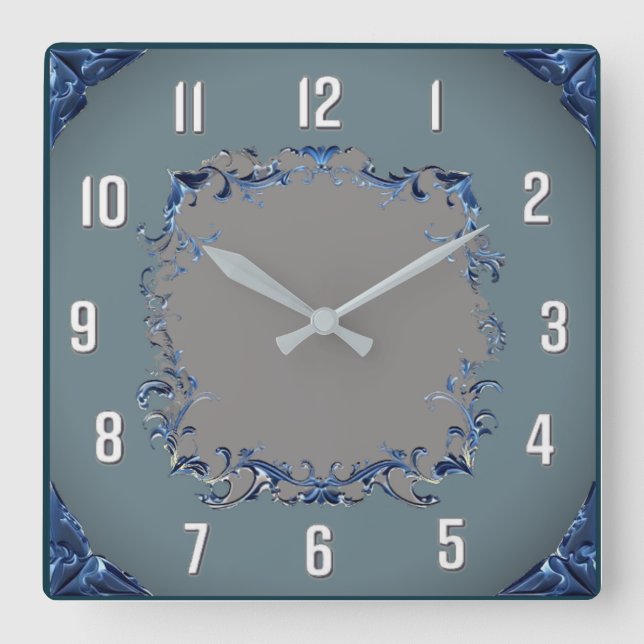 Art Deco blue Square Wall Clock (Front)