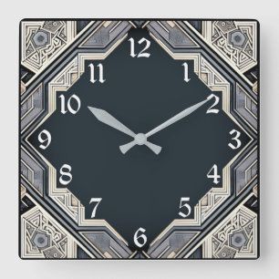 Art Deco Blue Square Wall Clock