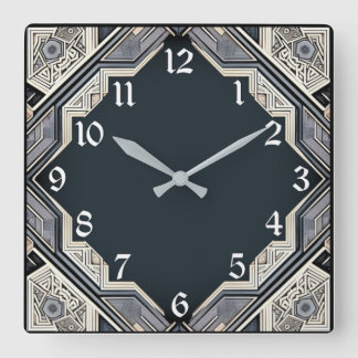 Art Deco Blue Square Wall Clock
