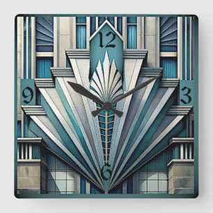Art Deco Blue Square Wall Clock