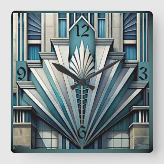 Art Deco Blue Square Wall Clock
