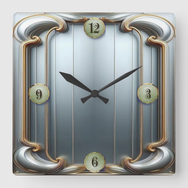 Art Deco Blue Square Wall Clock (Front)