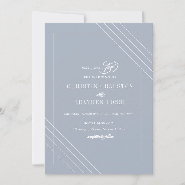 Art Deco Blue White Wedding Invitation (Front)