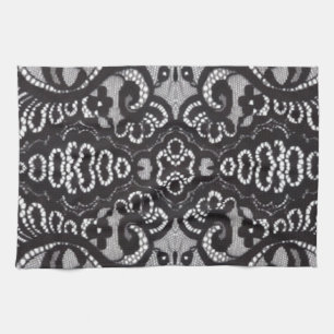 Art Deco Bohemian Chic floral Gothic black lace Tea Towel
