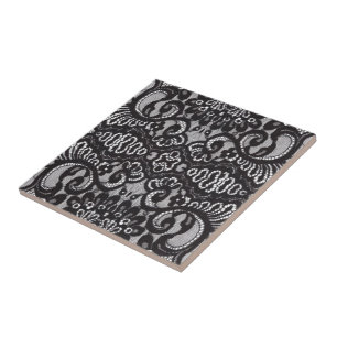 Art Deco Bohemian Chic floral Gothic black lace Tile