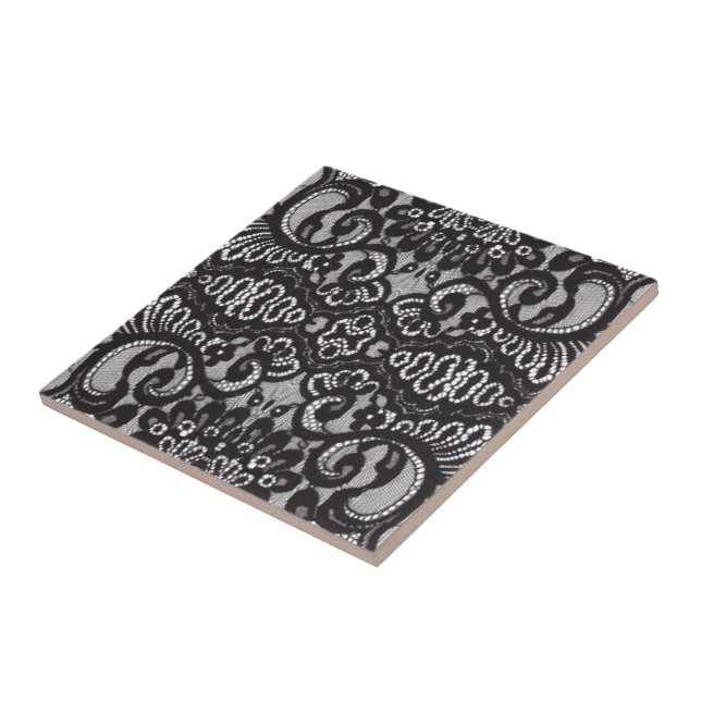 Art Deco Bohemian Chic floral Gothic black lace Tile (Side)