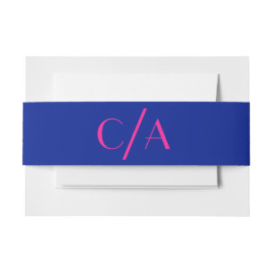 Art Deco Bold Electric Blue Pink Monogram Invitation Belly Band