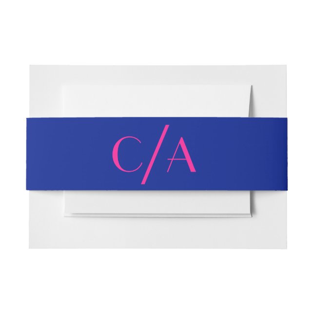 Art Deco Bold Electric Blue Pink Monogram Invitation Belly Band (Front Example)