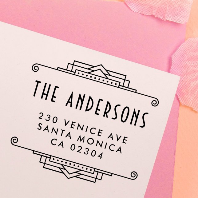 Art Deco Border Custom Family Name Return Address Rubber Stamp (Creator Uploaded)