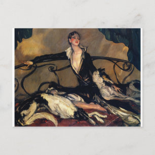 Art Deco Borzoi And Lady Lounging Postcard
