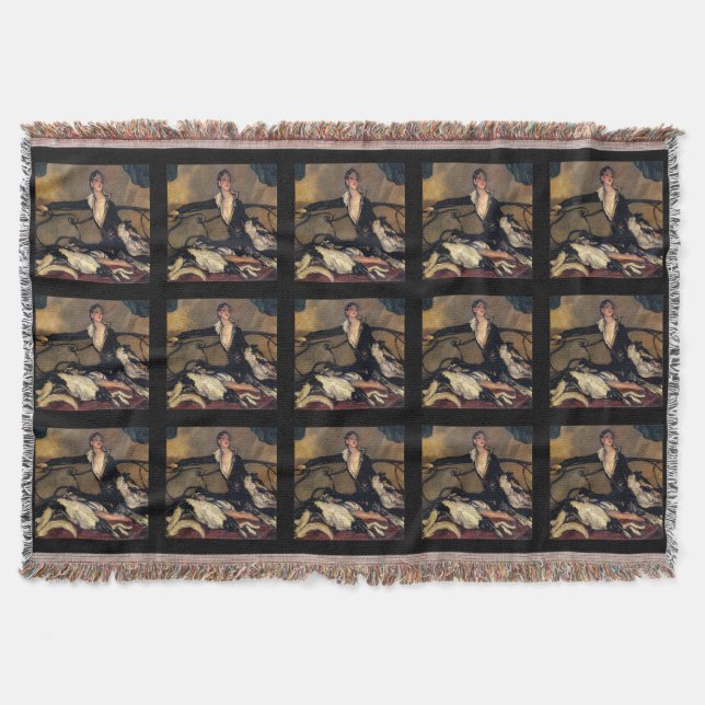 Art Deco Borzoi Blanket Throw (Front)