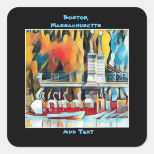 Art Deco Boston Swan Boats  Square Sticker