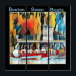 Art Deco Boston Swan Boats triptych<br><div class="desc">Art Deco Boston Swan Boats on black background triptych wall art

A creatively designed colourful triptych wall art panels featuring an image of the Boston Swan Boats on a black background using an applied art deco filter.

By celeste@khoncepts.com</div>