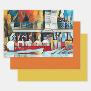 Art Deco Boston Swan Boats Wrapping Paper Sheets