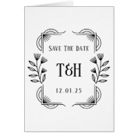 Art Deco Botanical Monogram Save The Date Card