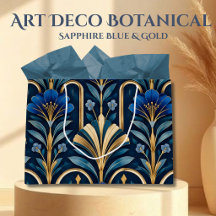 Art Deco Botanical Pattern. Sapphire Blue