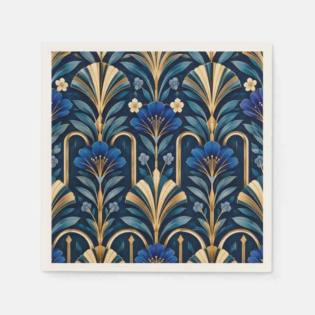 Art Deco Botanical Pattern. Sapphire Blue Napkin (Front)