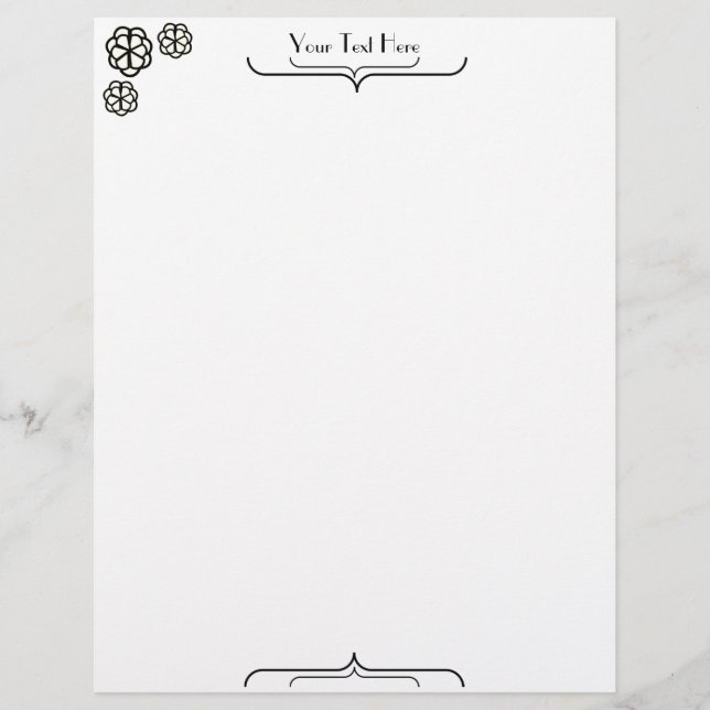 Art Deco Brace and Three Flowers  Custom Letterhead (Front)