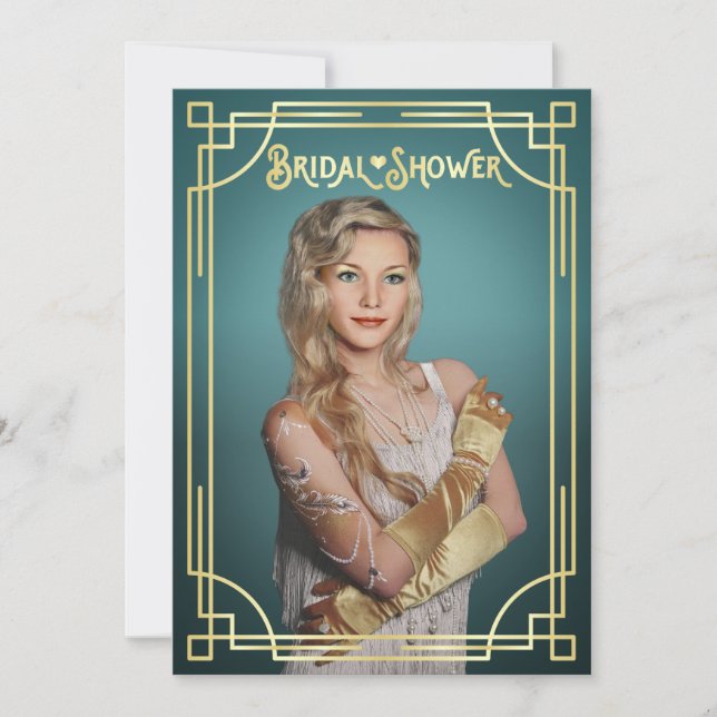 Art Deco Bridal Shower Gold Turquoise Your Photo Invitation (Front)