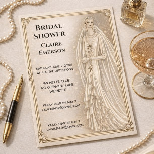 Art Deco Bridal Shower Invitation   Vintage 1920s  Flyer