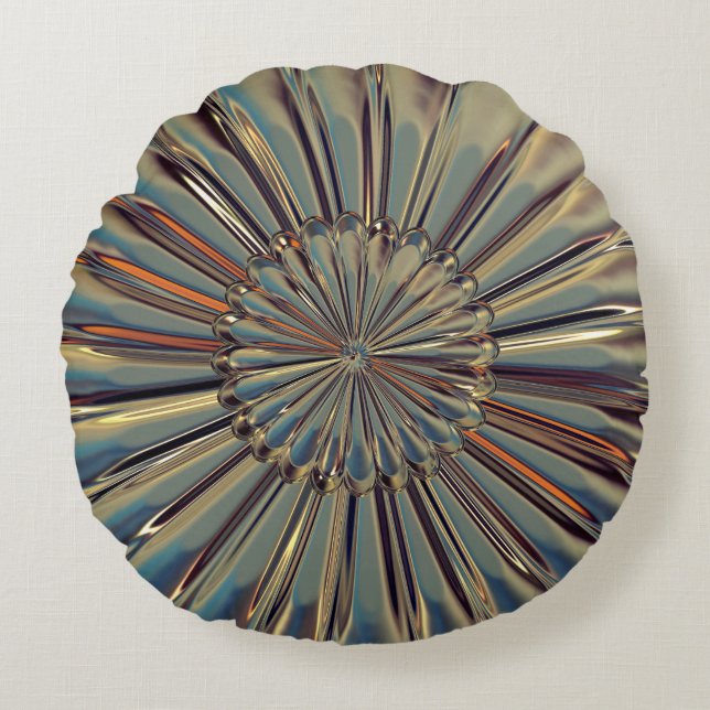 Art deco bronze metallic look gold fan shell round cushion (Front)