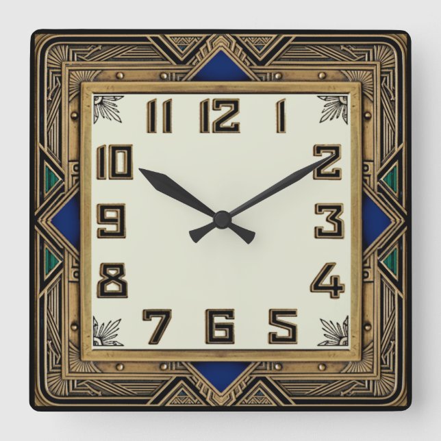Art Deco Bronze Square Wall Clock (Front)