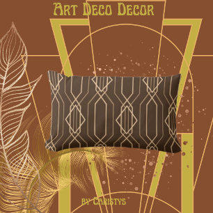 Art Deco Brown & Gold  Lumbar Cushion