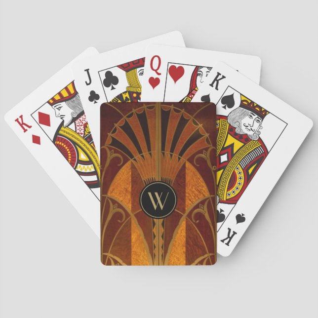 Art Deco Burgundy and Gold Monogrammed  Playing Cards (Back)