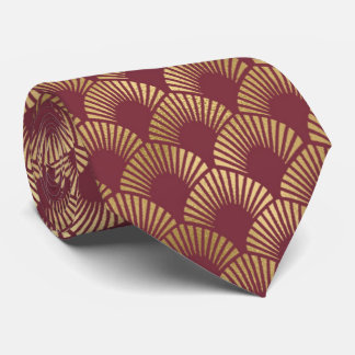 art deco Burgundy gold tiled pattern Tie