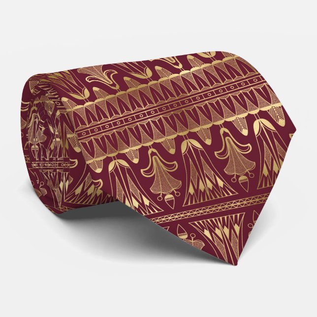 art deco Burgundy gold tiled pattern Tie (Rolled)