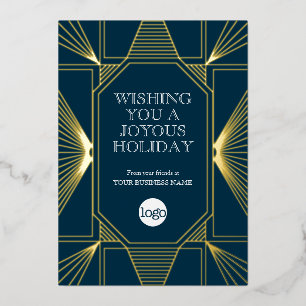Art Deco Business Christmas Greeting Navy Blue