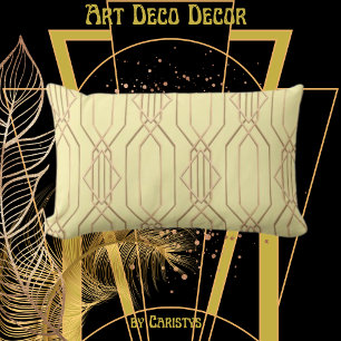 Art Deco Buttercream & Gold  Lumbar Pillow
