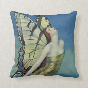 Art Deco Butterfly Girl Pillow