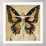 Art Deco Butterfly Lady Poster<br><div class="desc">Striking vintage Art Deco butterfly lady poster. Beautiful colours - amazing artwork.  Note: enlarging this image may result in a poor quality print.</div>