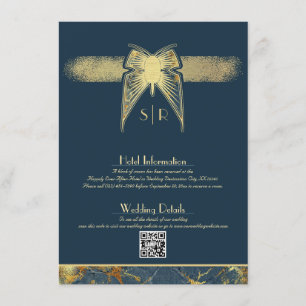 Art Deco Butterfly Monogram Blue Gold Wedding Enclosure Card