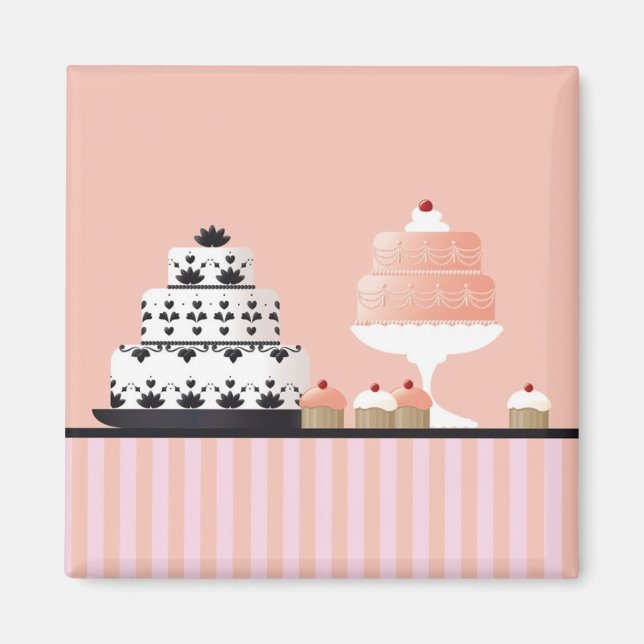 Art Deco Cakes on Striped Tablecloth Magnet (Front)