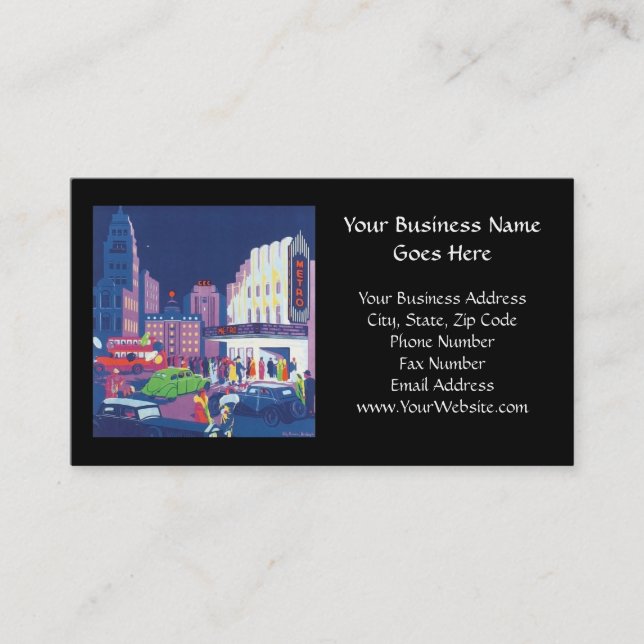 Art Deco Calcutta City Theatre Scene High Contrast Business Card (Front)