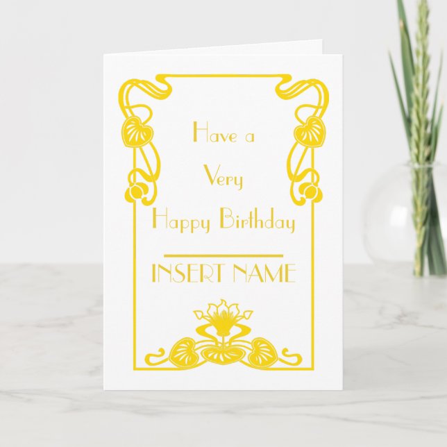 Art Deco Calligraphy White and Gold Birthday Card (Front)