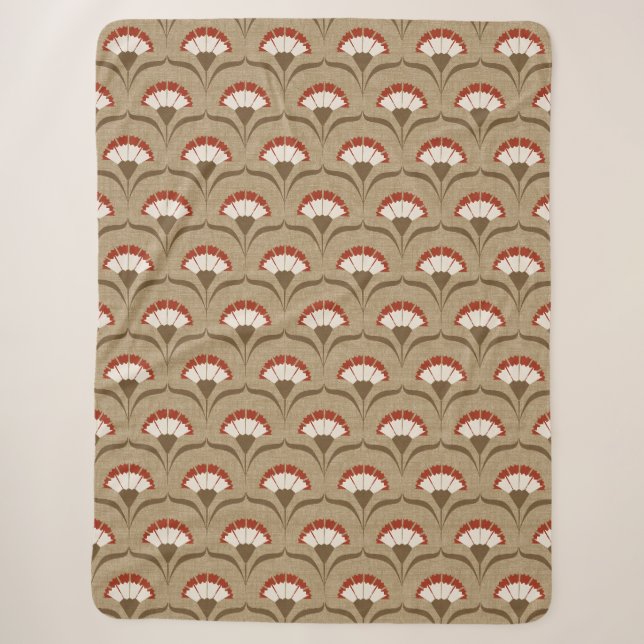 Art deco carnations (neutral and red)  sherpa blanket (Front)