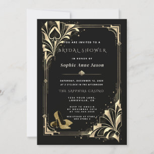 Art Deco Casino Bridal Shower Black Gold Invitatio Invitation